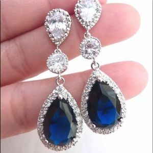 ✅🌹925 Silver Blue Sapphire Drop Dangle Earrings.